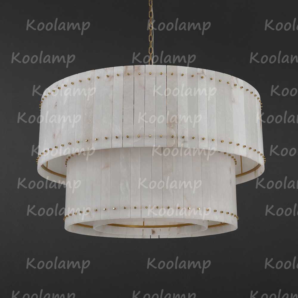 KL San Marko 48 Inch Alabaster Two-Tier Chandelier