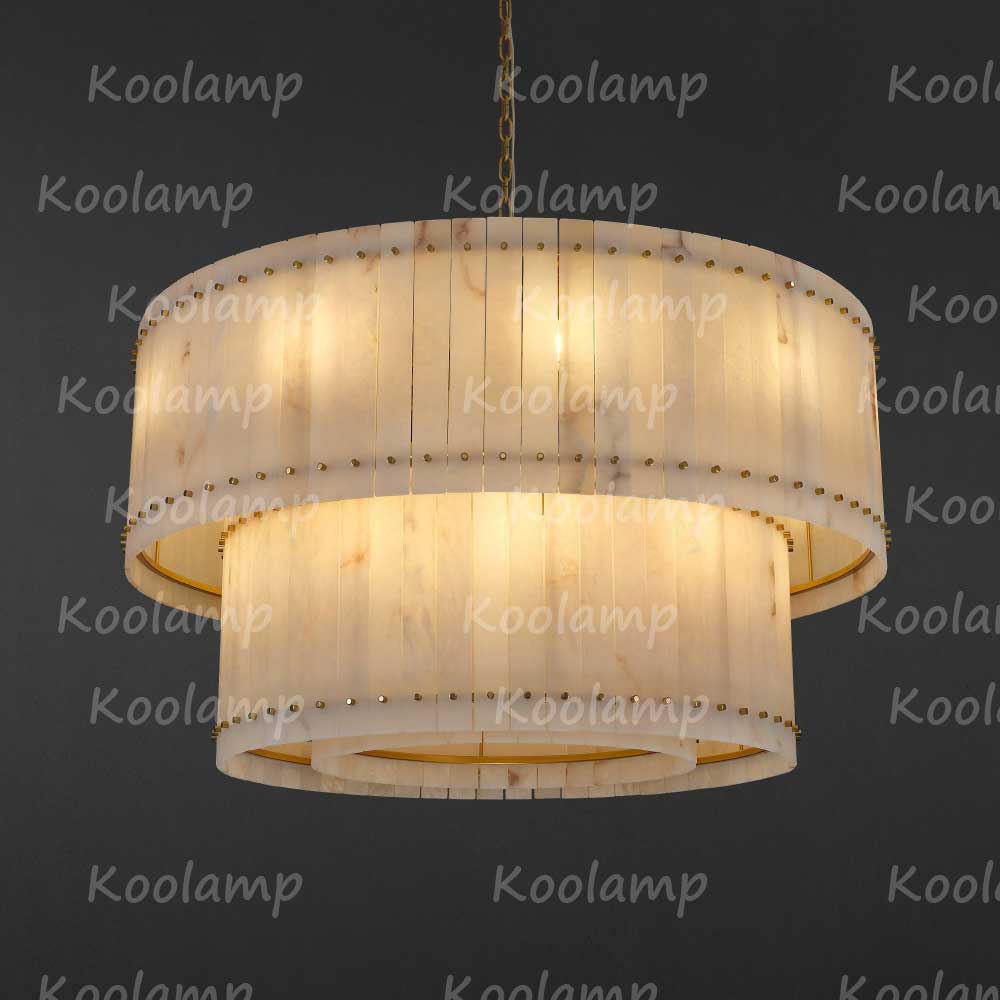 KL San Marko 48 Inch Alabaster Two-Tier Chandelier