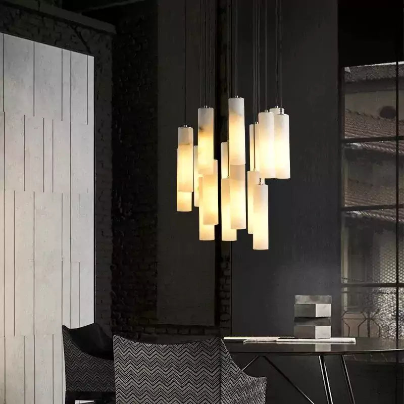 Alabaster Modern Cylindrical Round Chandelier