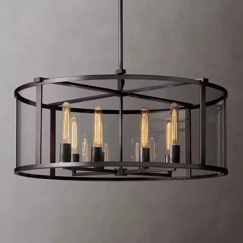KL Becker Glass Lantern Modern Round Chandelier 33"