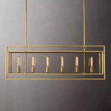 KL Becker Glass Lantern Rectangular Chandelier 54"