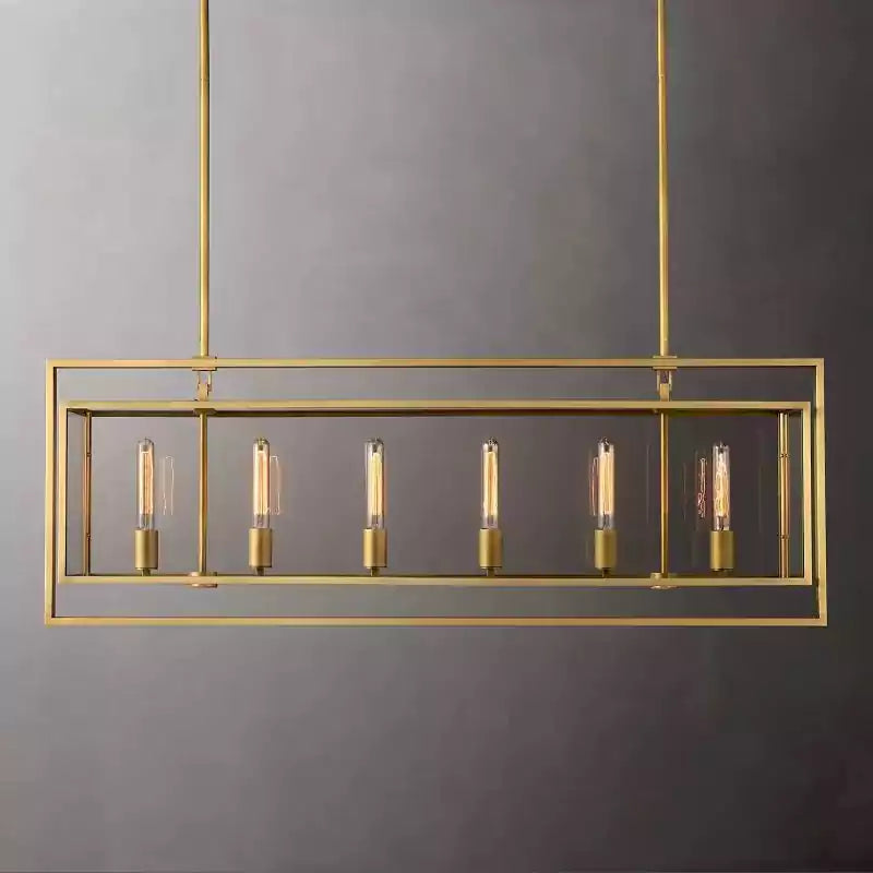 KL Becker Glass Lantern Rectangular Chandelier 54"