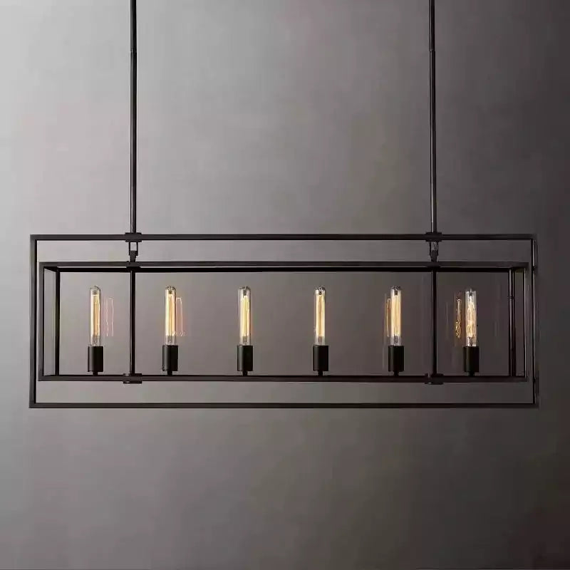 KL Becker Glass Lantern Rectangular Chandelier 54"