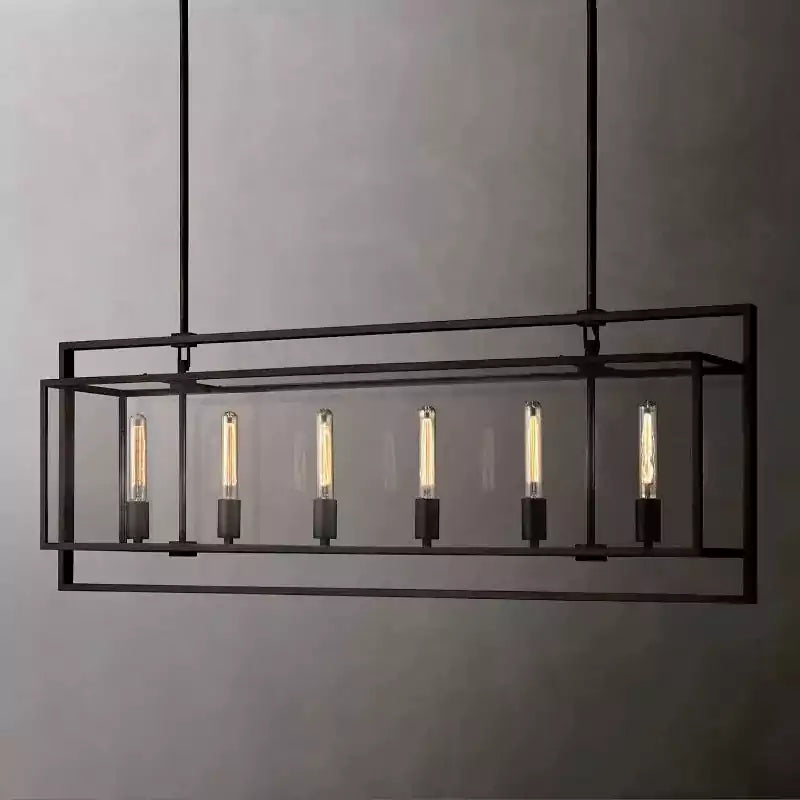 KL Becker Glass Lantern Rectangular Chandelier 54"