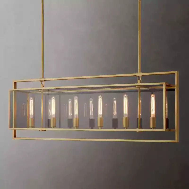 KL Becker Glass Lantern Rectangular Chandelier 54"