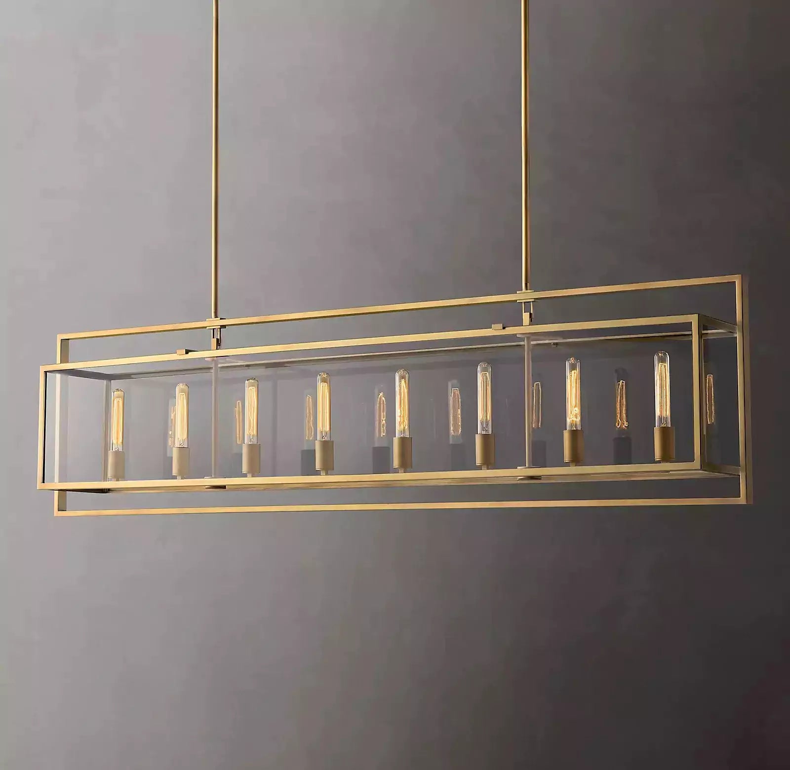 KL Becker Glass Lantern Rectangular Chandelier 72"