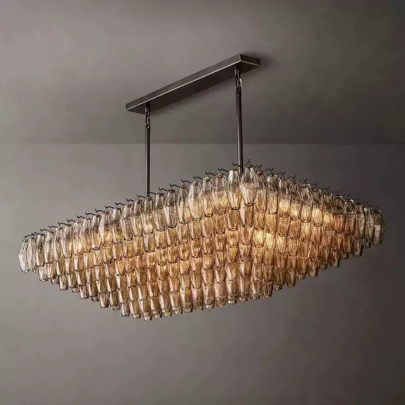 KL Chiaray Smoke Glass Tiered Rectangular Chandelier 54"