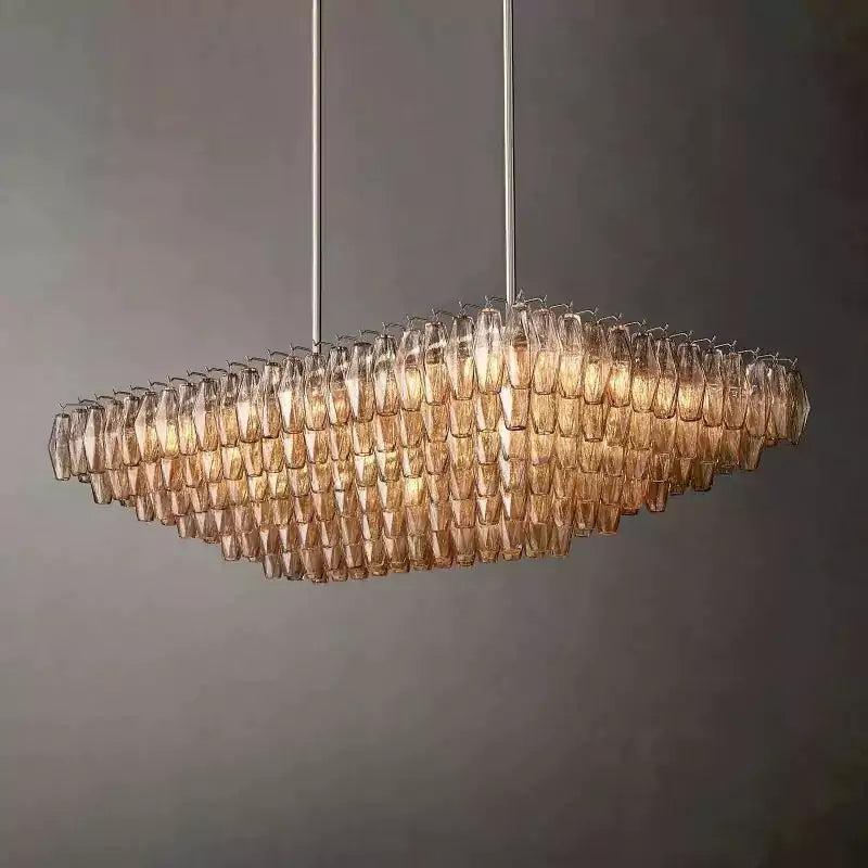 KL Chiaray Smoke Glass Tiered Rectangular Chandelier 54"