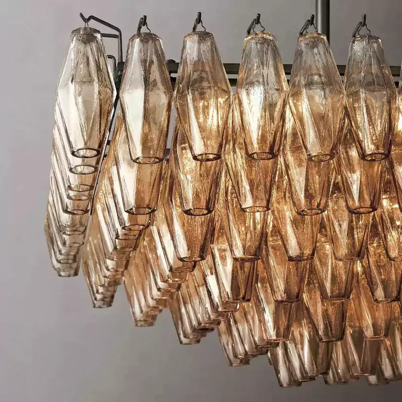 KL Chiaray Smoke Glass Tiered Rectangular Chandelier 54"