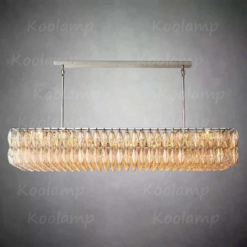 Chiala Murano Clear Glass Rectangular Chandelier 74"