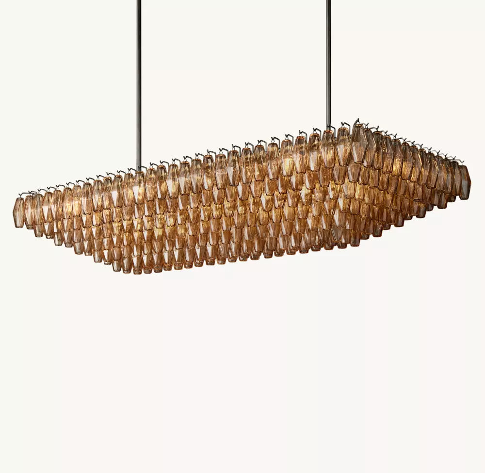 KL Chiaray Smoke Glass Tiered Rectangular Chandelier 74"