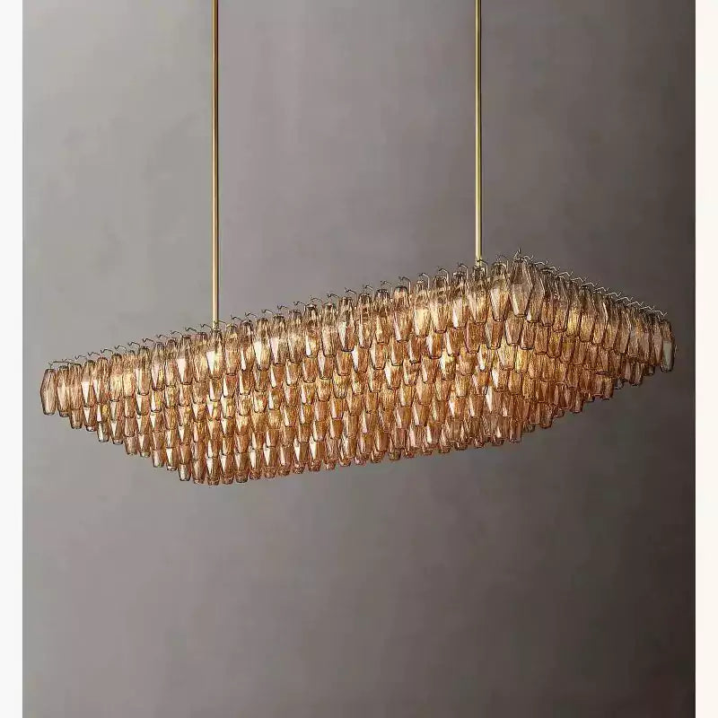 KL Chiaray Smoke Glass Tiered Rectangular Chandelier 74"