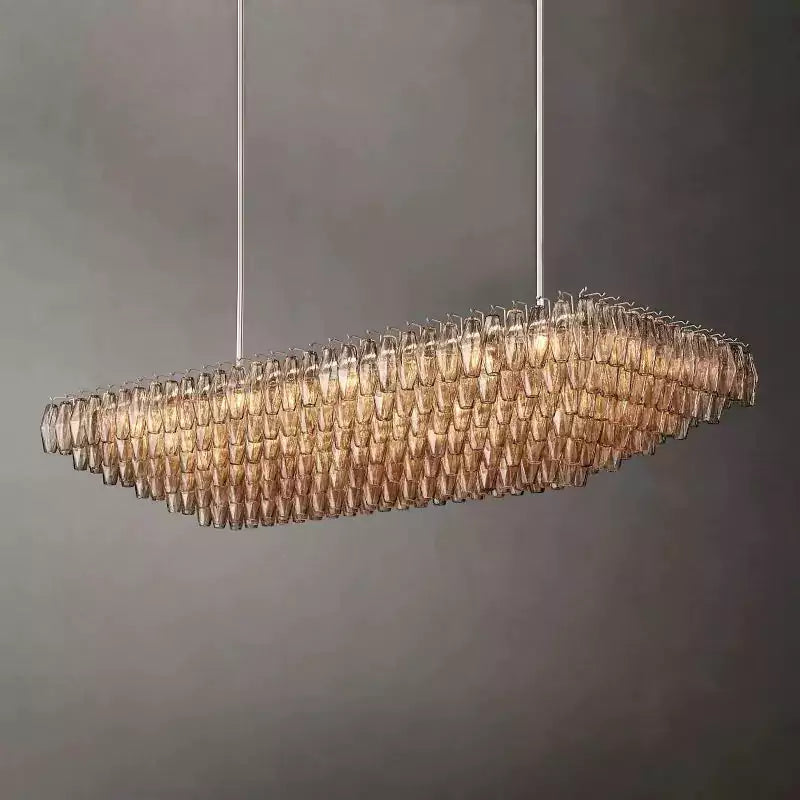 KL Chiaray Smoke Glass Tiered Rectangular Chandelier 74"