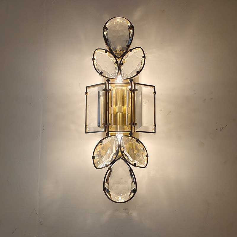 KL Loyd Brass Large Jewelry Crystal Wall Sconce