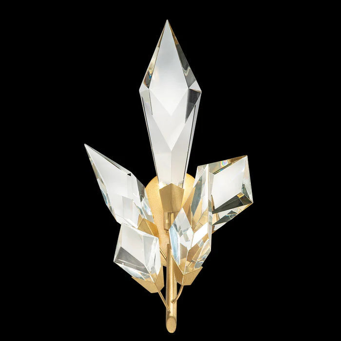 Crystal wall sconce with gold accents on a white background
