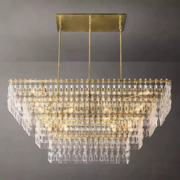 Marignan Tiered Rectangular Chandelier 72 brass