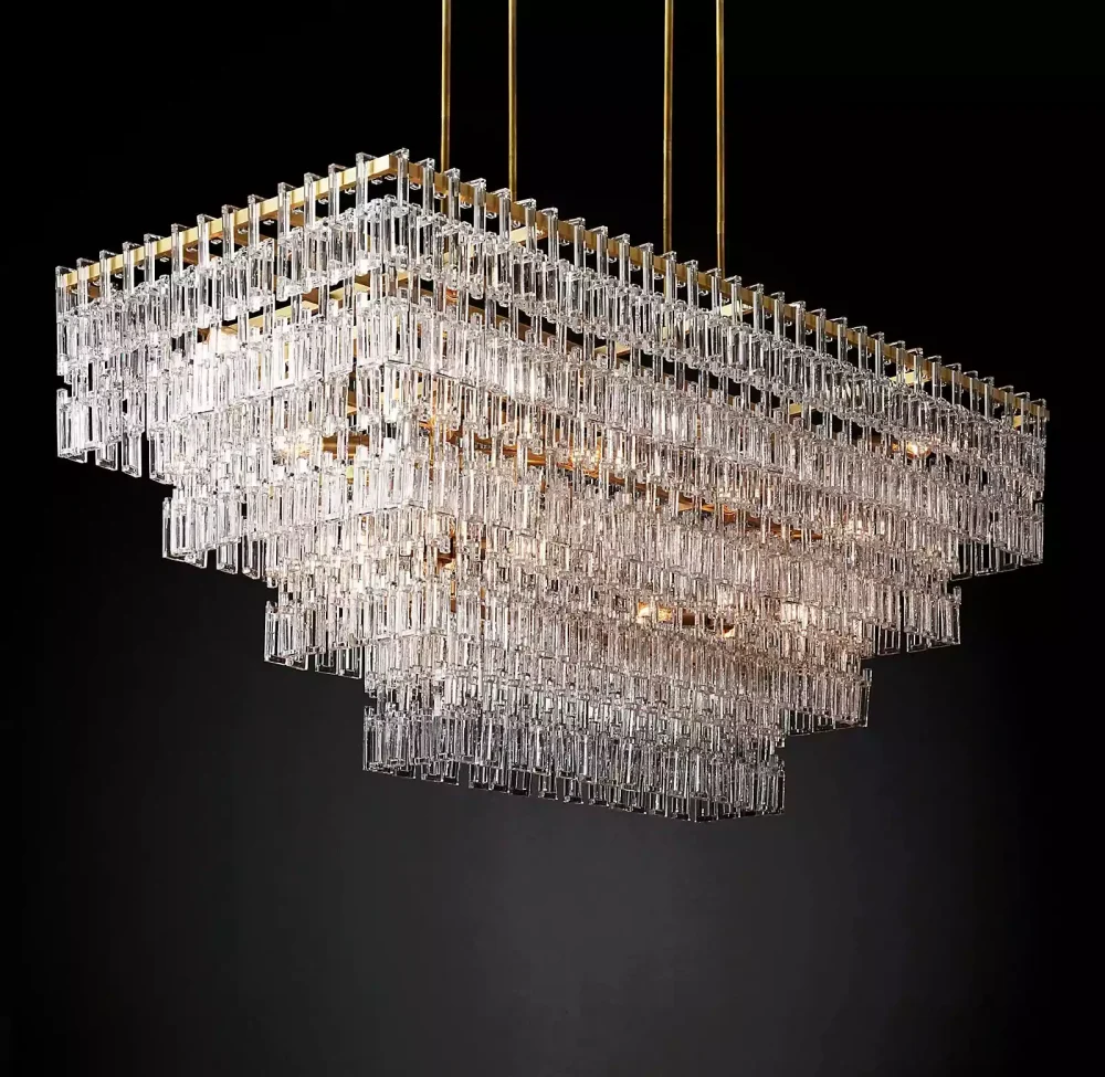 Marignan Tiered Rectangular Chandelier 72 brass