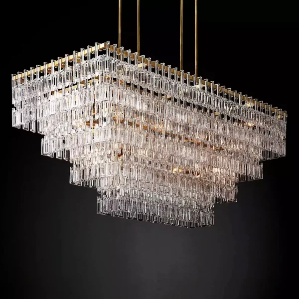Marignan Tiered Rectangular Chandelier 72 brass
