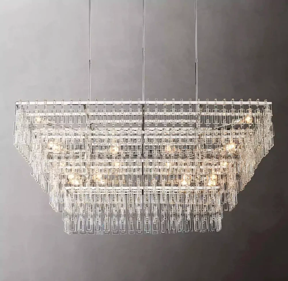 Marignan Tiered Rectangular Chandelier 72 nickel
