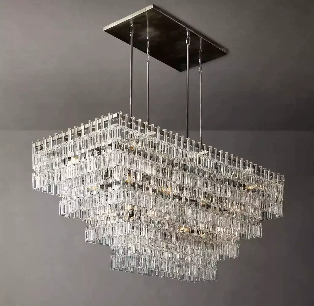 Marignan Tiered Rectangular Chandelier 72 nickel