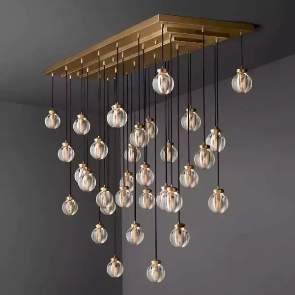 PEARL RECTANGULAR CHANDELIER 72 brass