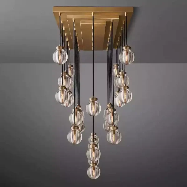 PEARL RECTANGULAR CHANDELIER 72 brass