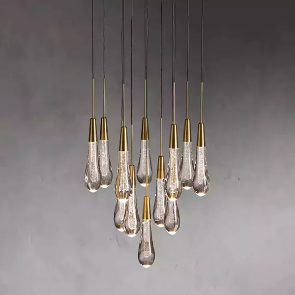 Solitaire Raindrop Round Chandelier 17 brass