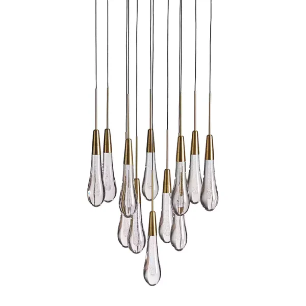 Solitaire Raindrop Round Chandelier 17 brass