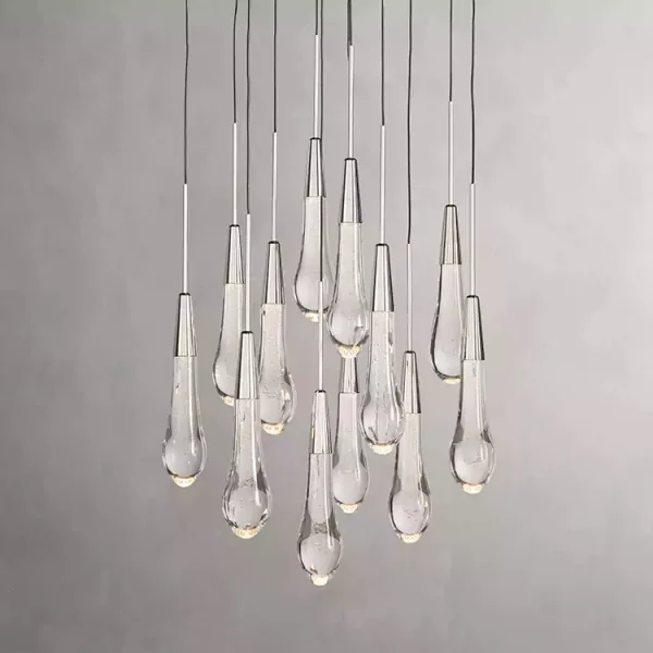 Solitaire Raindrop Round Chandelier 17 nickel