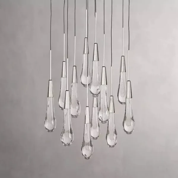 Solitaire Raindrop Round Chandelier 17 nickel