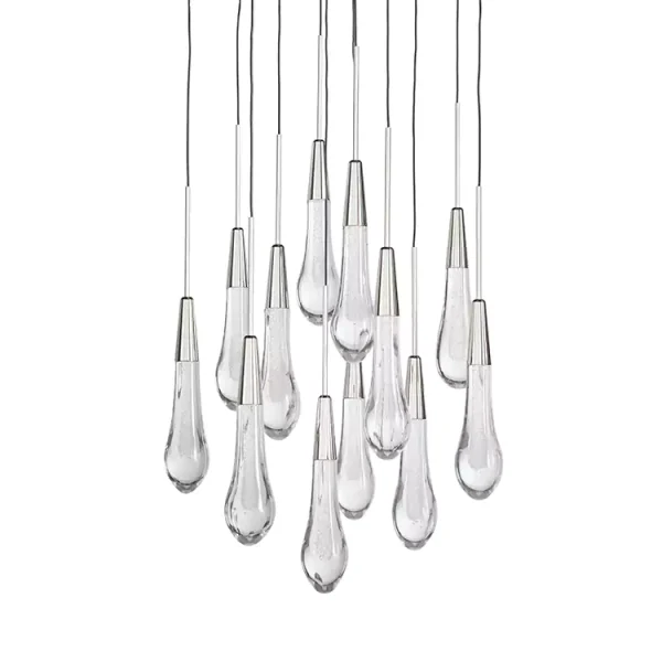 Solitaire Raindrop Round Chandelier 17 nickel