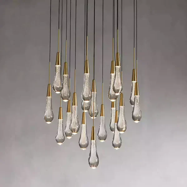 Solitaire Raindrop Round Chandelier 24 brass