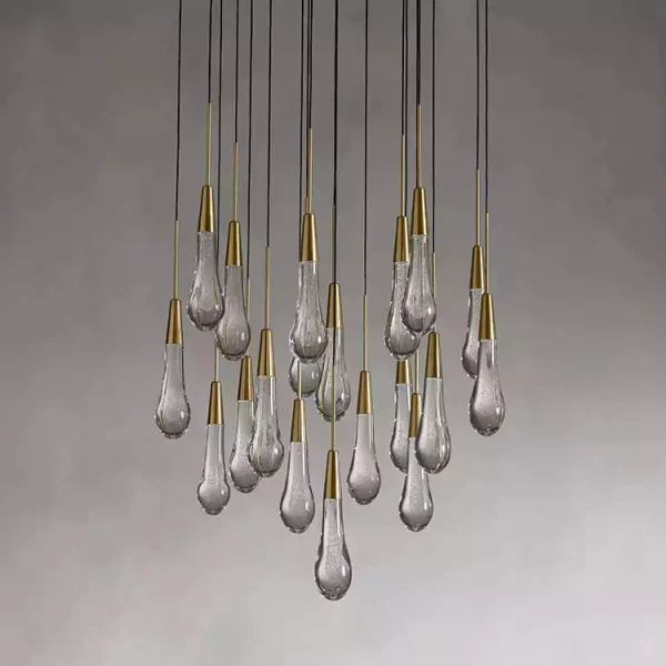 Solitaire Raindrop Round Chandelier 24 brass