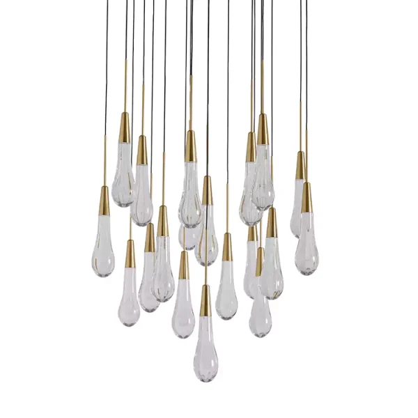 Solitaire Raindrop Round Chandelier 24 brass