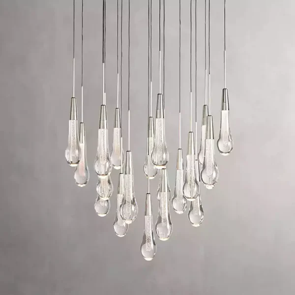 Solitaire Raindrop Round Chandelier 24 nickel
