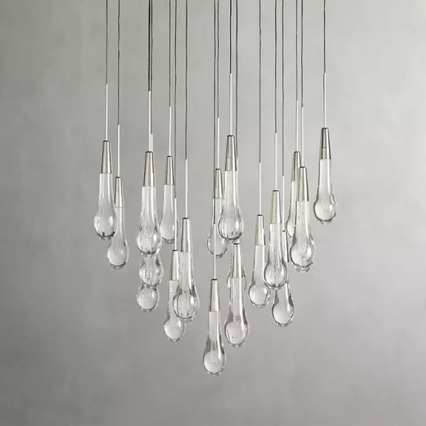Solitaire Raindrop Round Chandelier 24 nickel