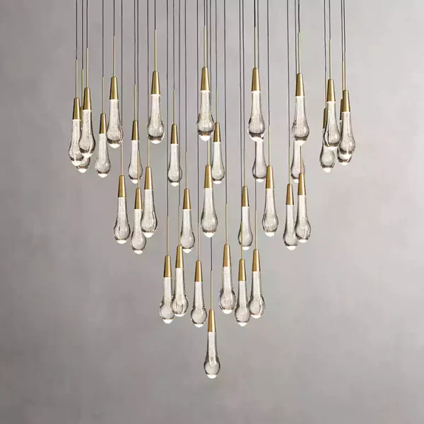 Solitaire Raindrop Round Chandelier 36 brass