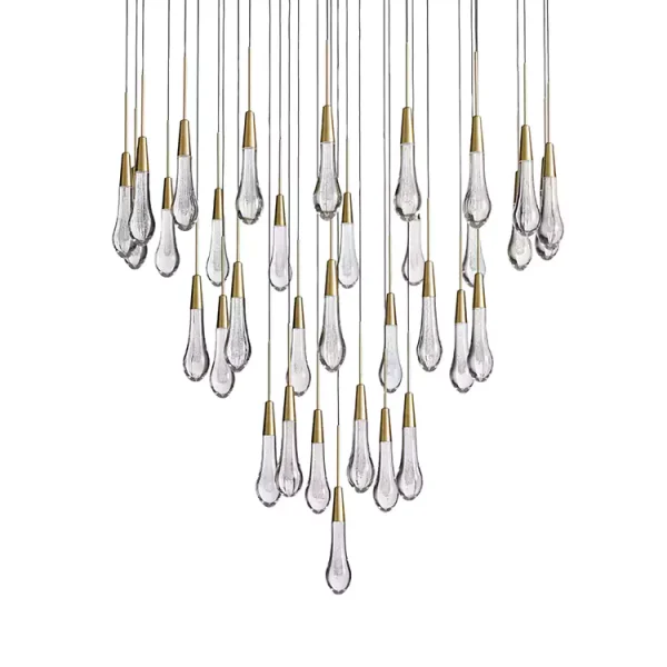 Solitaire Raindrop Round Chandelier 36 brass