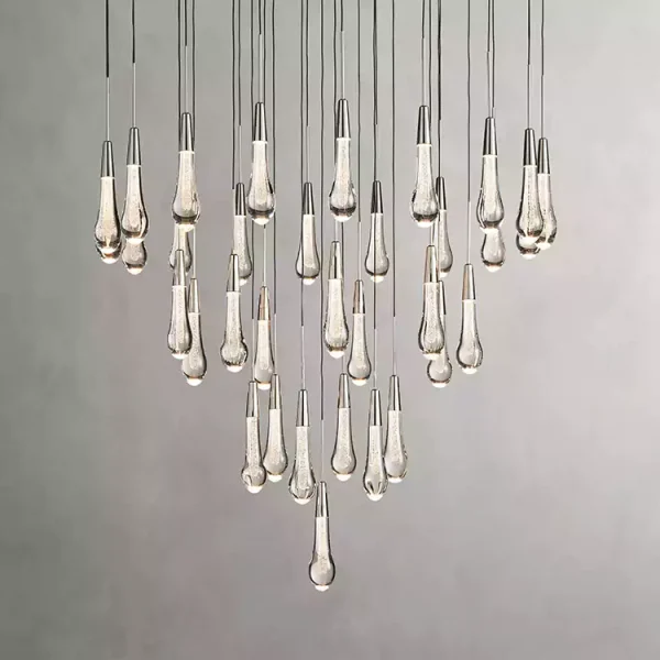 Solitaire Raindrop Round Chandelier 36 nickel