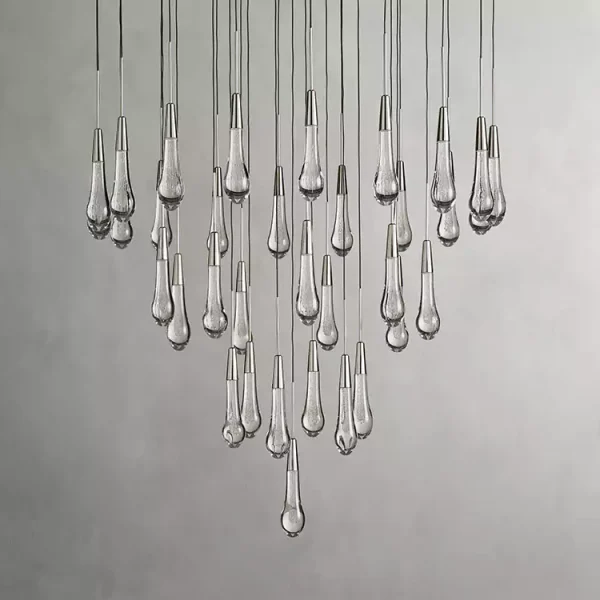 Solitaire Raindrop Round Chandelier 36 nickel