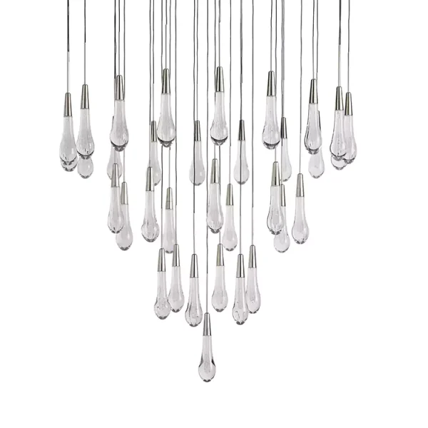 Solitaire Raindrop Round Chandelier 36 nickel