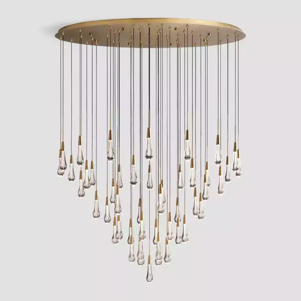Solitaire Raindrop Round Chandelier 58 brass