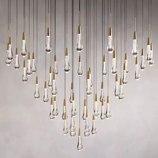 Solitaire Raindrop Round Chandelier 58 brass