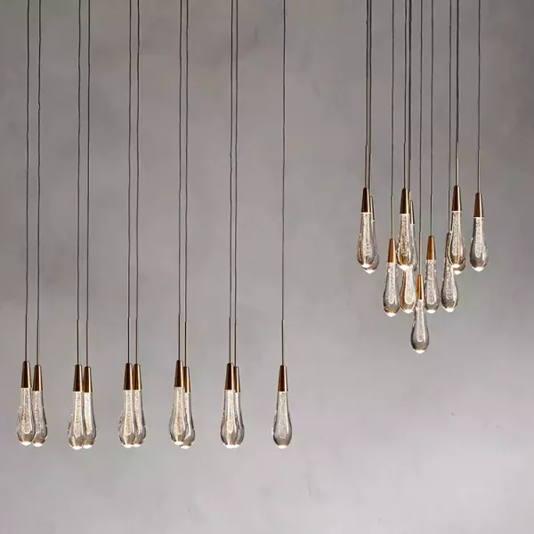 Solitaire Raindrop Round Chandelier brass